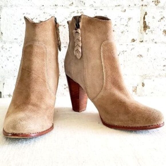 Joie Shoes - Joie Dalton WESTERN TAN Suede Boots SIDE ZIP STACKED Heel WOMEN COWGIRL SZ 40/10